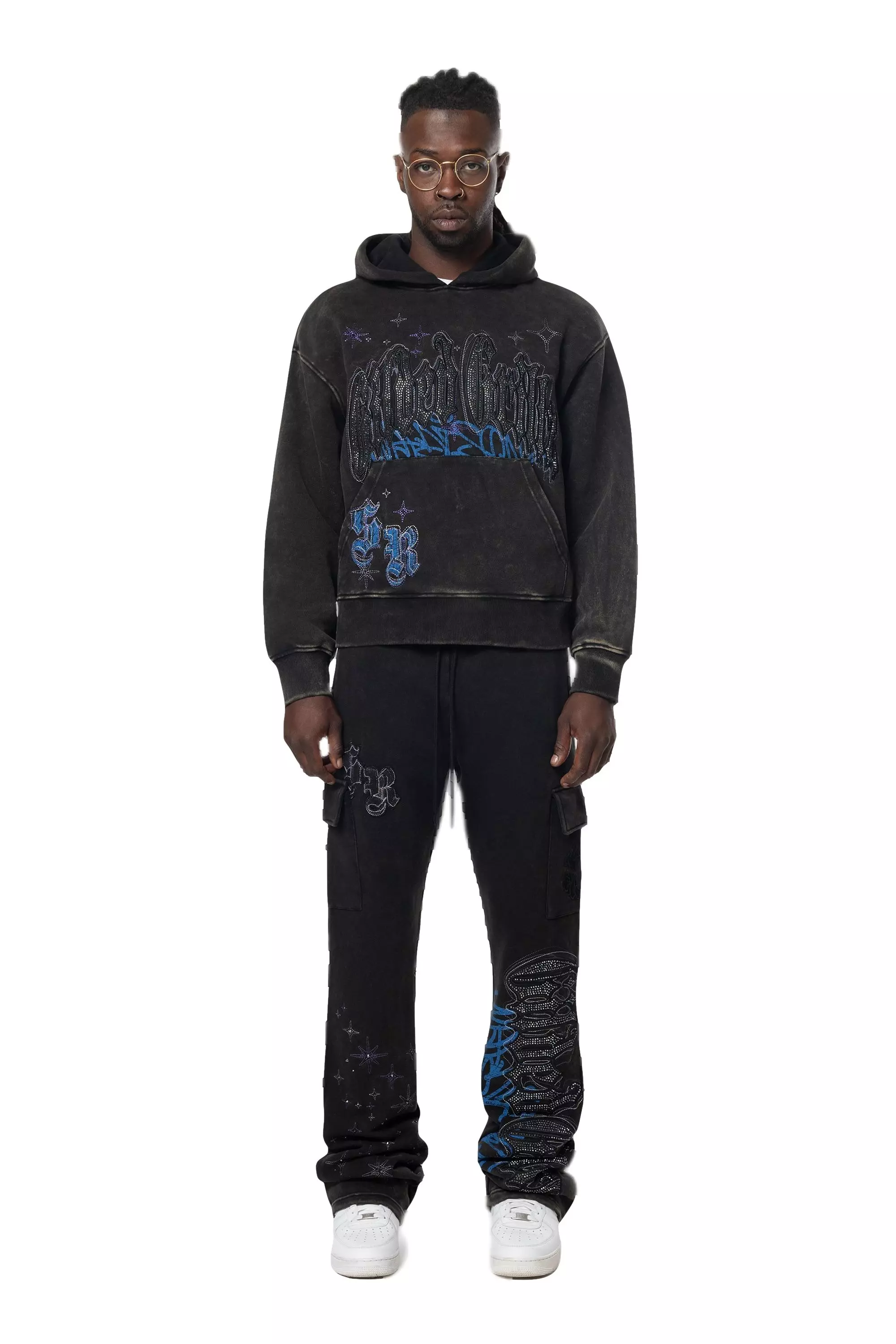 Smoke Rise Men's Rhinestone Grill Hoodie - Black